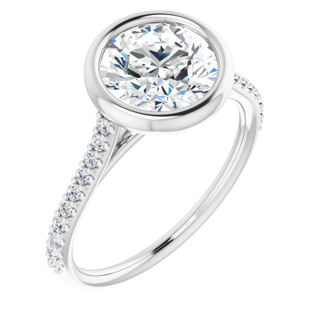10K White Gold Customizable Bezel-set Round Cut Style with Ultra-thin Pavé-Accented Band