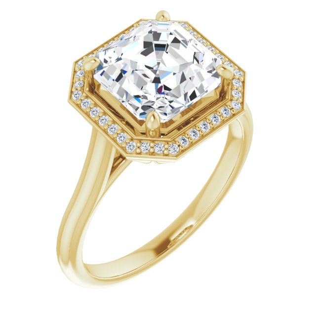 10K Yellow Gold Customizable Cathedral-Raised Asscher Cut Halo Style
