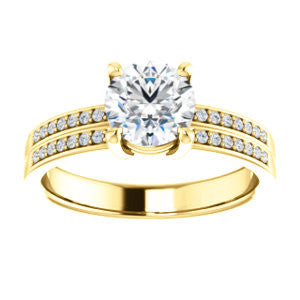 Cubic Zirconia Engagement Ring- The Lyla Ann (Customizable Round Cut Design with Wide Double-Pavé Band)