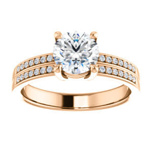 Cubic Zirconia Engagement Ring- The Lyla Ann (Customizable Round Cut Design with Wide Double-Pavé Band)