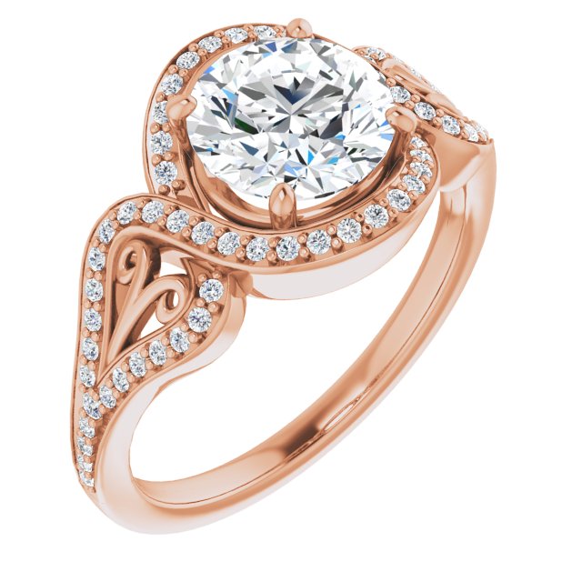 10K Rose Gold Customizable Round Cut Design with Bypass Halo and Split-Shared Prong Band