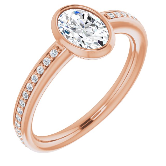 10K Rose Gold Customizable Bezel-Set Oval Cut Center with Thin Shared Prong Band