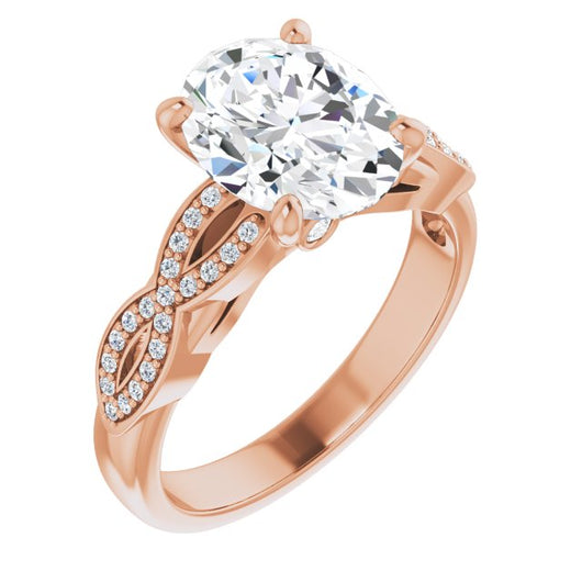 10K Rose Gold Customizable Oval Cut Design featuring Infinity Pavé Band and Round-Bezel Peekaboos