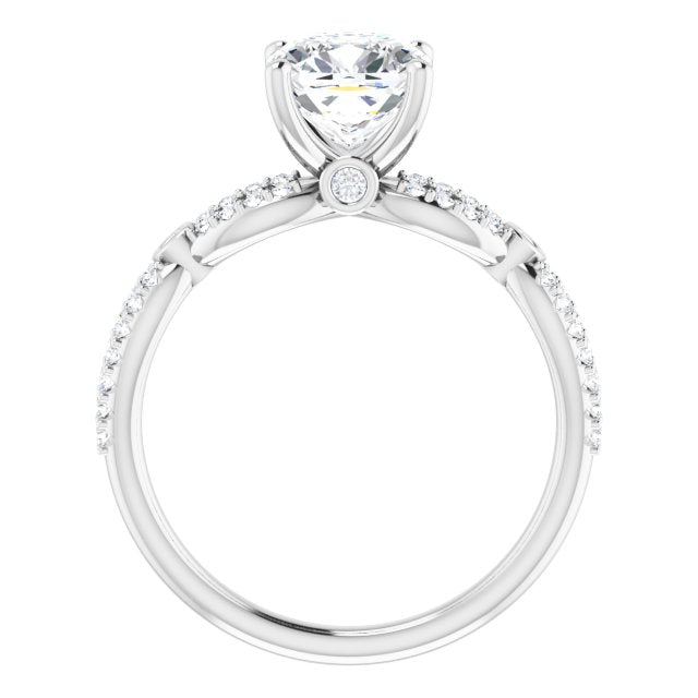 Cubic Zirconia Engagement Ring- The Aashi (Customizable Cushion Cut Design with Infinity-inspired Split Pavé Band and Bezel Peekaboo Accents)