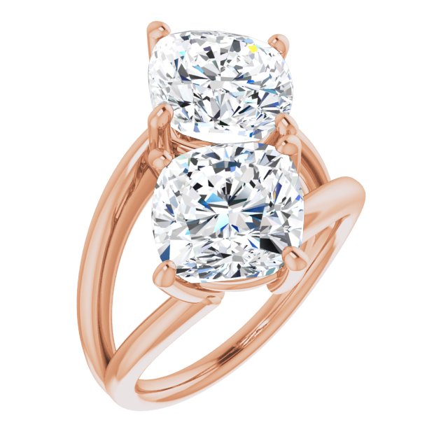 10K Rose Gold Customizable Two Stone Double Cushion Cut Design with Split Bypass Band
