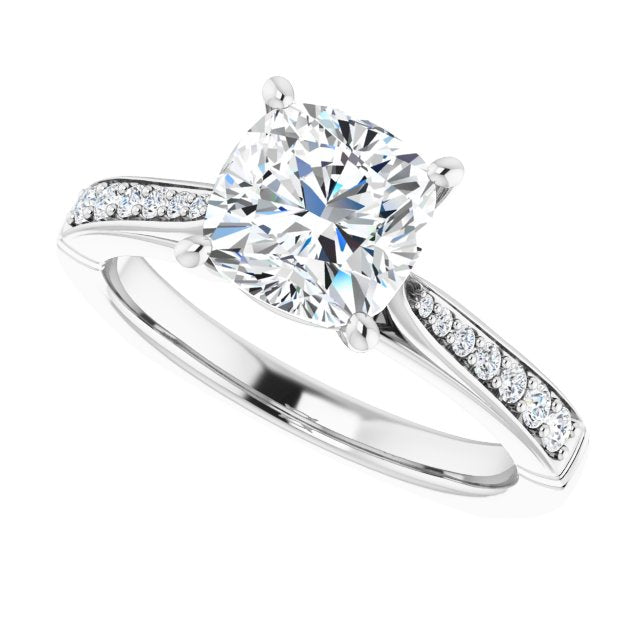Cubic Zirconia Engagement Ring- The Ella Gabriela (Customizable Cushion Cut Design with Tapered Euro Shank and Graduated Band Accents)