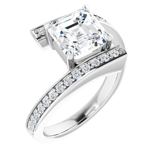Cubic Zirconia Engagement Ring- The Nayeli (Customizable Faux-Bar-set Asscher Cut Design with Accented Bypass Band)