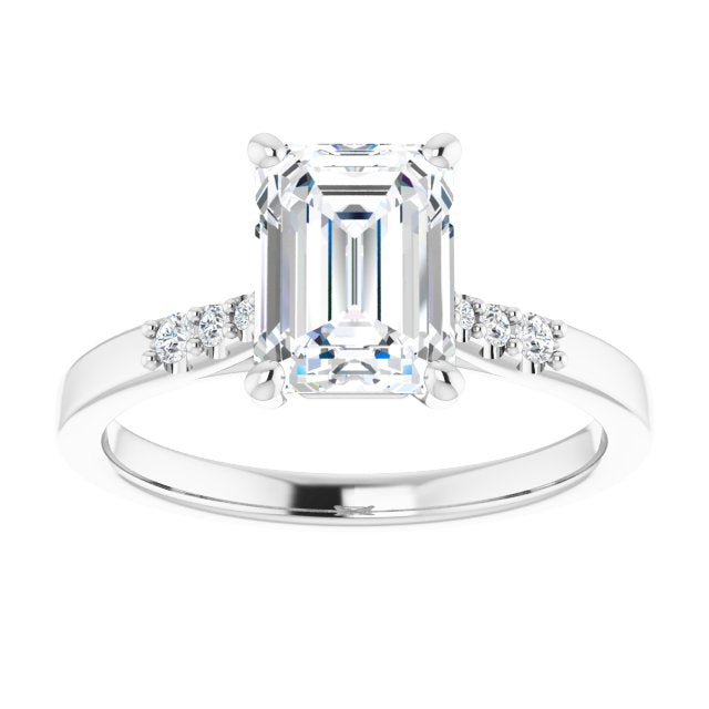 Cubic Zirconia Engagement Ring- The Kayla Love (Customizable 7-stone Emerald Cut Cathedral Style with Triple Graduated Round Cut Side Stones)
