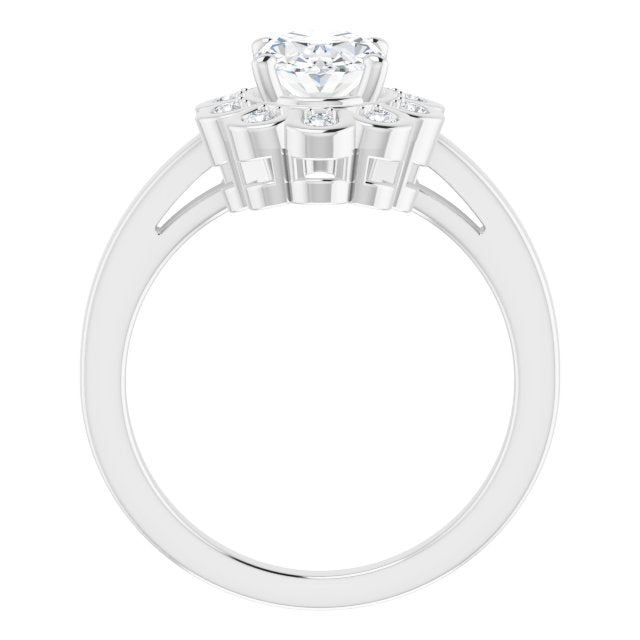 Cubic Zirconia Engagement Ring- The Mary Lou (Customizable 9-stone Oval Cut Design with Round Bezel Side Stones)