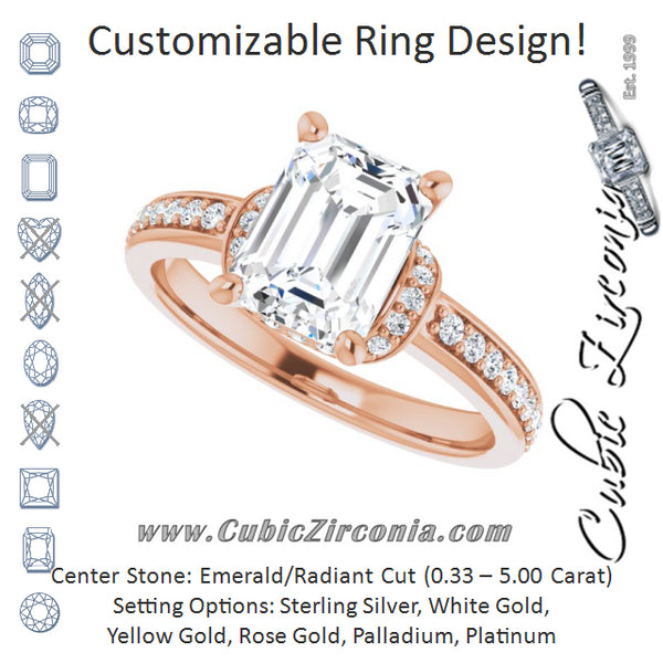 Cubic Zirconia Engagement Ring- The Ella (Customizable Emerald Cut Setting with Organic Under-halo & Shared Prong Band)