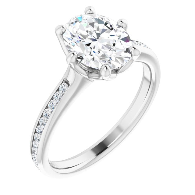 18K White Gold Customizable 6-prong Oval Cut Design with Round Channel Accents