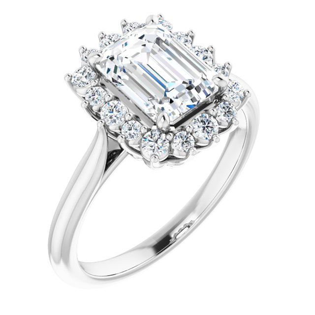 Cubic Zirconia Engagement Ring- The Honoka (Customizable Crown-Cathedral Radiant Cut Design with Clustered Large-Accent Halo & Ultra-thin Band)