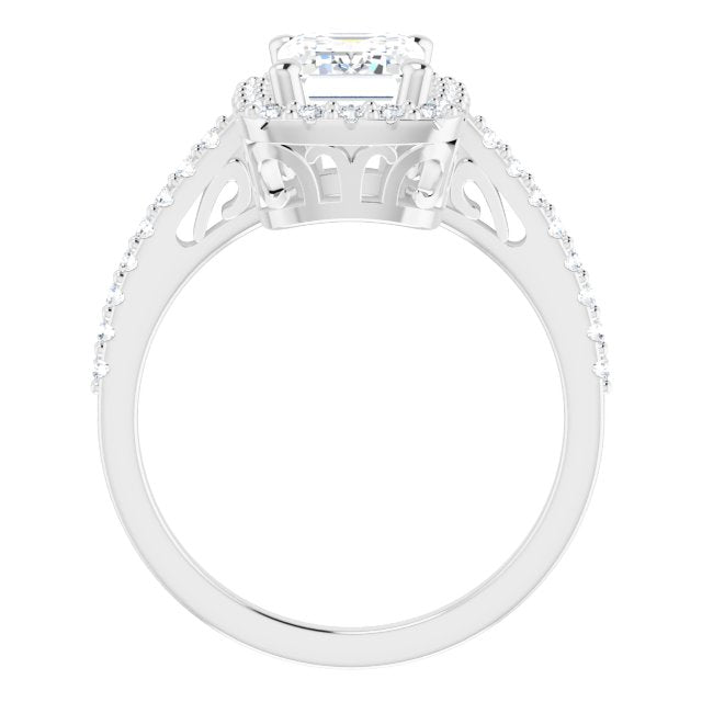 Cubic Zirconia Engagement Ring- The Zaya (Customizable Cathedral-Crown Radiant Cut Design with Halo and Accented Band)