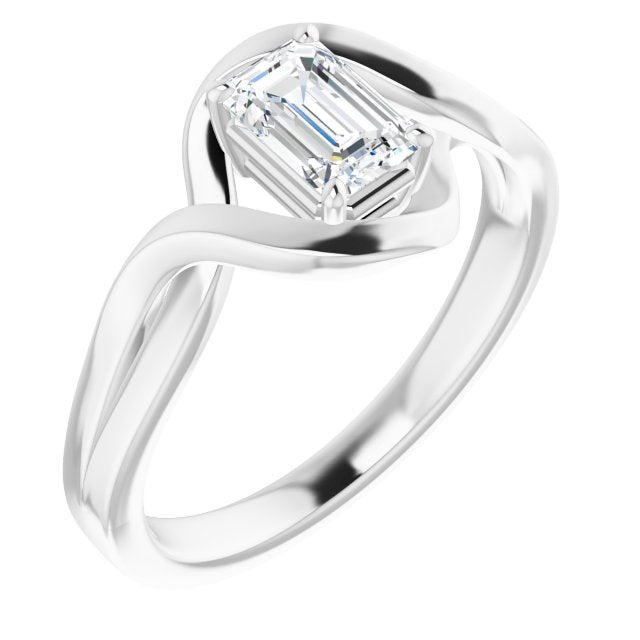 10K White Gold Customizable Emerald/Radiant Cut Hurricane-inspired Bypass Solitaire