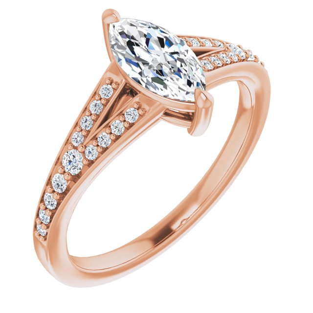 10K Rose Gold Customizable Marquise Cut Center with Thin Split-Shared Prong Band