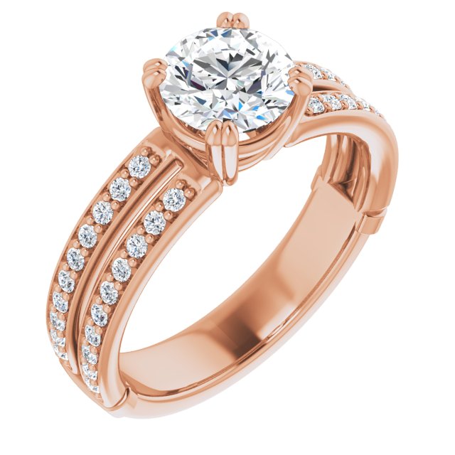10K Rose Gold Customizable Round Cut Design featuring Split Band with Accents