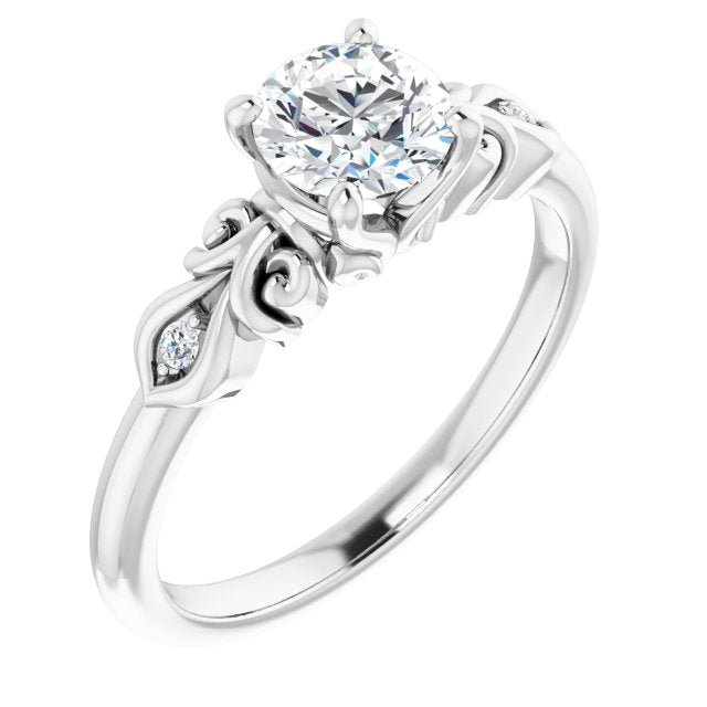 10K White Gold Customizable 3-stone Round Cut Design with Small Round Accents and Filigree