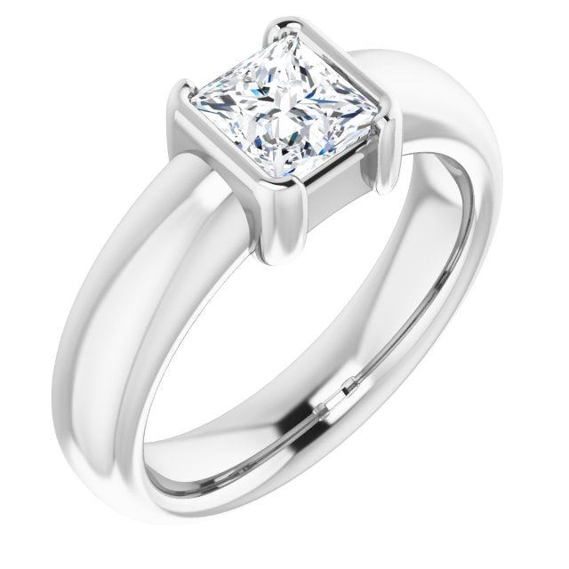 10K White Gold Customizable Bezel-set Princess/Square Cut Solitaire with Thick Band