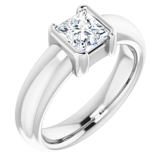 10K White Gold Customizable Bezel-set Princess/Square Cut Solitaire with Thick Band