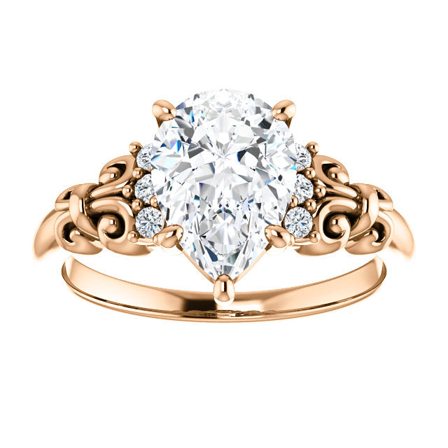Cubic Zirconia Engagement Ring- The Lark (Customizable 7-stone Pear Cut Design with Vertical Round-Channel Accents)