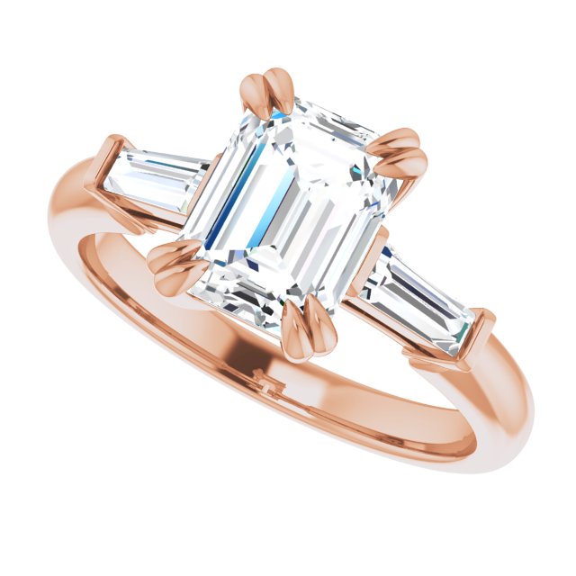 Cubic Zirconia Engagement Ring- The Betyhelena (Customizable 3-stone Emerald Cut Design with Tapered Baguettes)