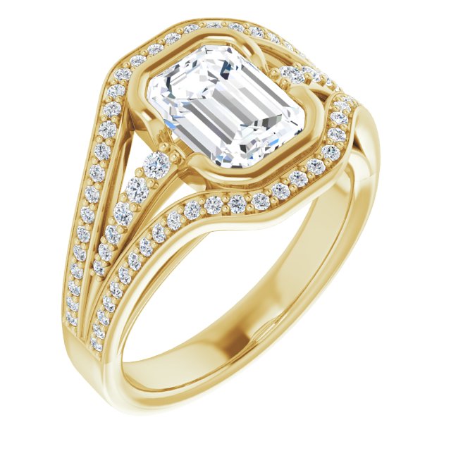 Cubic Zirconia Engagement Ring- The Paola (Customizable Cathedral-Bezel Radiant Cut Design with Wide Triple-Split-Pavé Band)