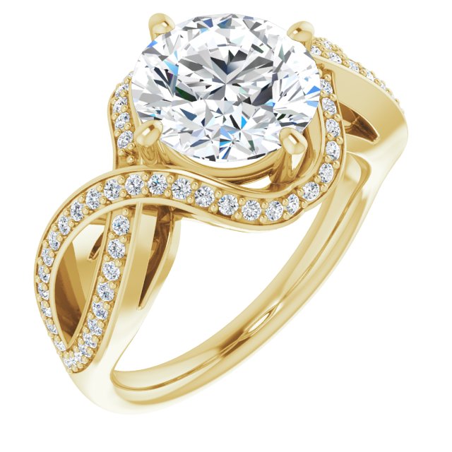 10K Yellow Gold Customizable Round Cut Design with Twisting, Infinity-Shared Prong Split Band and Bypass Semi-Halo