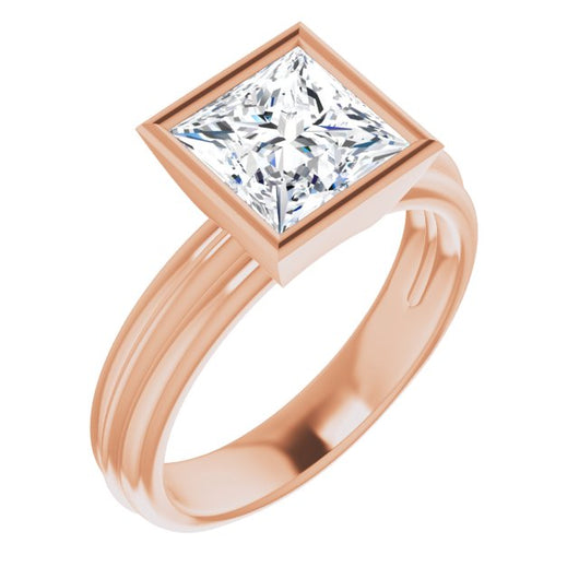 10K Rose Gold Customizable Bezel-set Princess/Square Cut Solitaire with Grooved Band