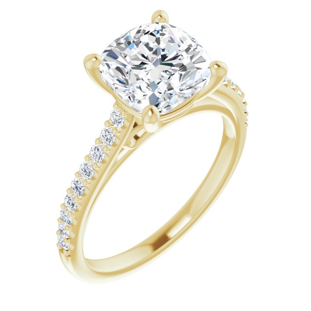 10K Yellow Gold Customizable Cathedral-raised Cushion Cut Design with Accented Band and Infinity Symbol Trellis Decoration
