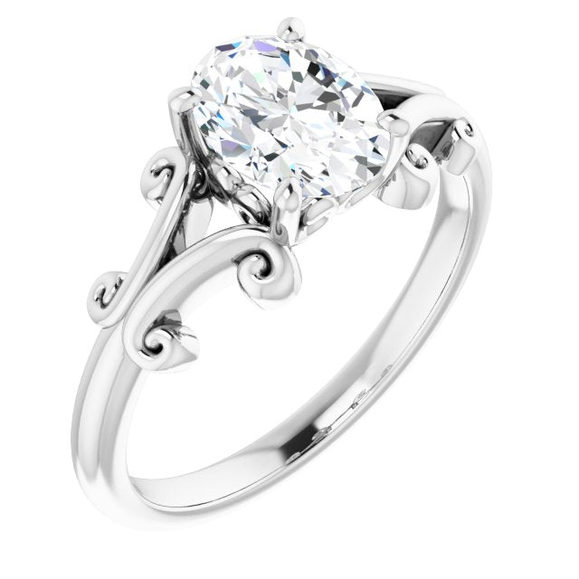 Cubic Zirconia Engagement Ring- The Paisley (Customizable Oval Cut Solitaire with Band Flourish and Decorative Trellis)