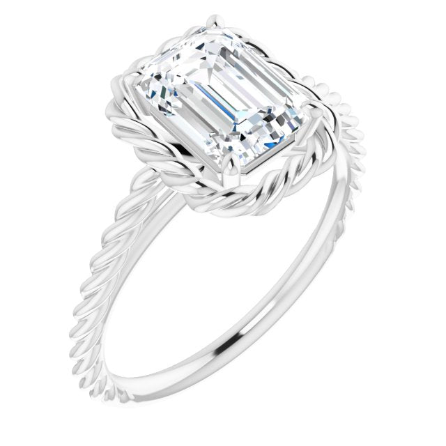 Cubic Zirconia Engagement Ring- The Carrington (Customizable Cathedral-set Radiant Cut Solitaire with Thin Rope-Twist Band)