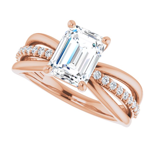 Cubic Zirconia Engagement Ring- The Rissa (Customizable Emerald Cut Design with Tri-Split Accented Band)