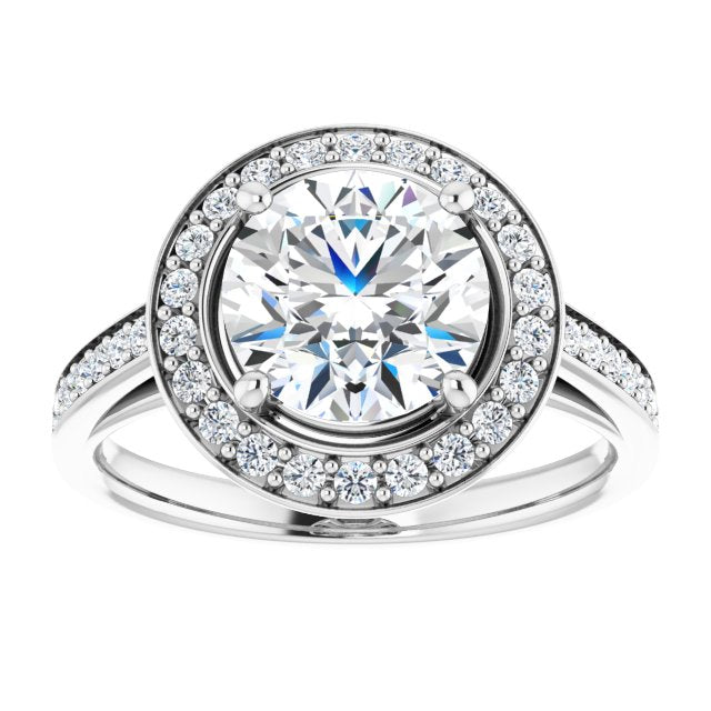 Cubic Zirconia Engagement Ring- The Natascha Eva (Customizable Cathedral-raised Round Cut Halo-and-Accented Band Design)