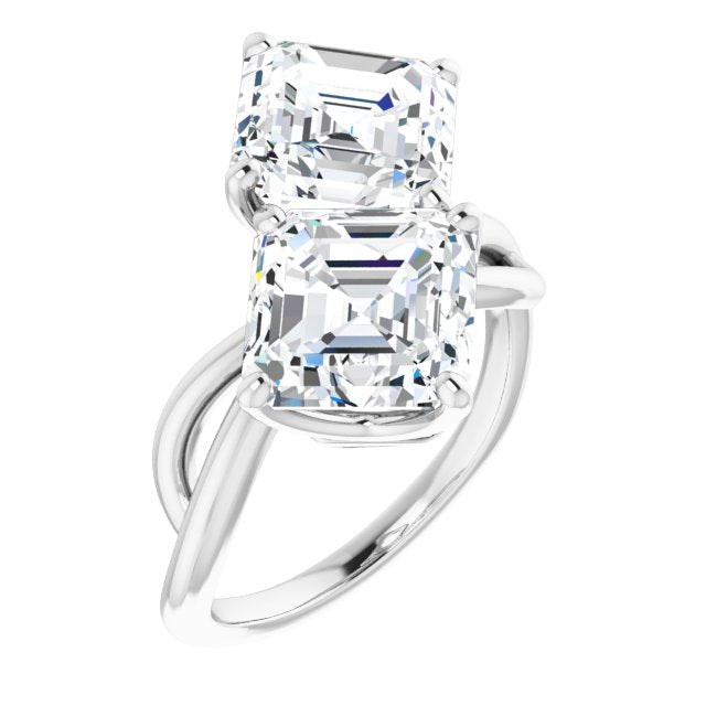 10K White Gold Customizable 2-stone Asscher Cut Artisan Style with Wide, Infinity-inspired Split Band
