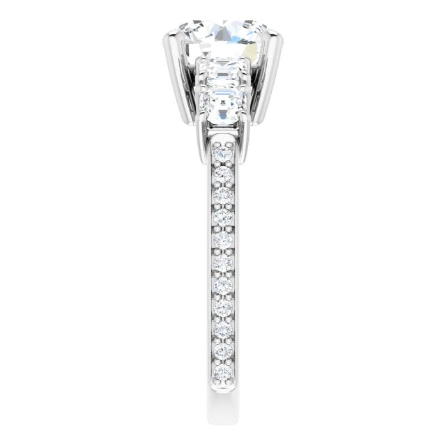 Cubic Zirconia Engagement Ring- The Harmony (Customizable Round Cut 5-stone Style with Quad Round Accents plus Shared Prong Band)