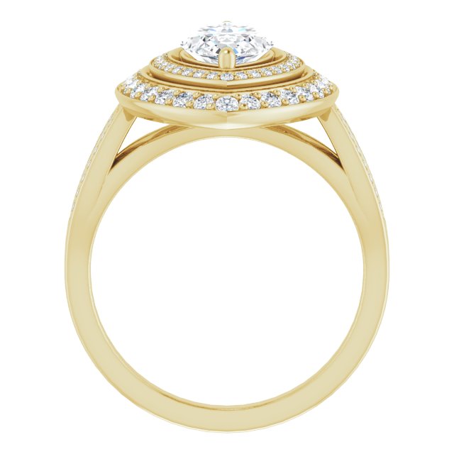 Cubic Zirconia Engagement Ring- The Henrika (Customizable Cathedral-style Marquise Cut Design with Double Halo & Split-Pavé Band)
