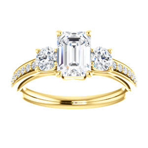 Cubic Zirconia Engagement Ring- The Kristin (Customizable Emerald Cut 3-stone Design Enhanced with Pavé Band)