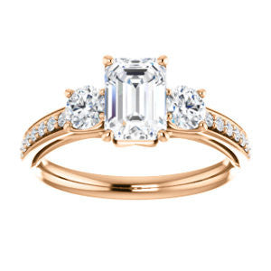 Cubic Zirconia Engagement Ring- The Kristin (Customizable Emerald Cut 3-stone Design Enhanced with Pavé Band)