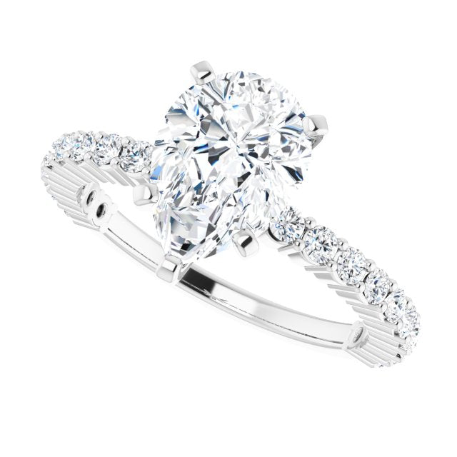 Cubic Zirconia Engagement Ring- The Thea (Customizable 5-prong Pear Cut Design with Thin, Stackable Pavé Band)