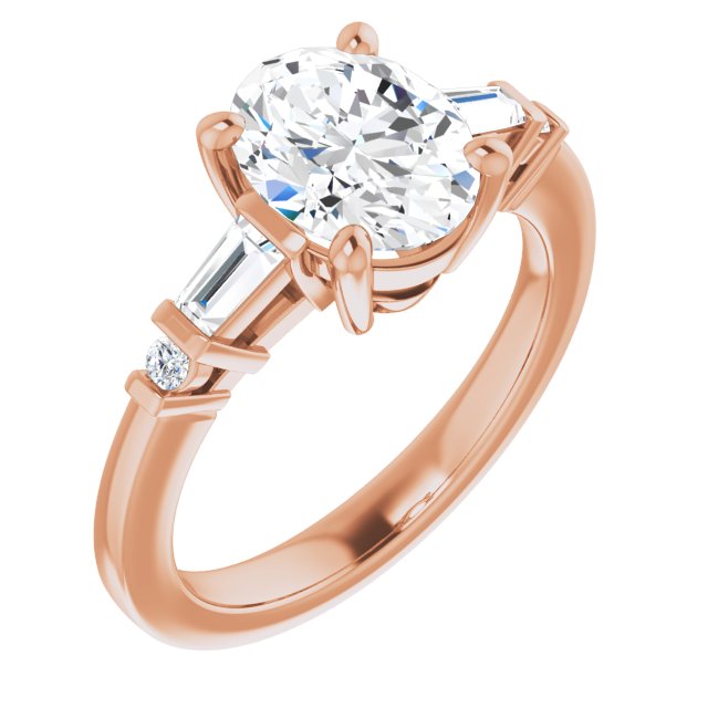 10K Rose Gold Customizable 5-stone Baguette+Round-Accented Oval Cut Design)