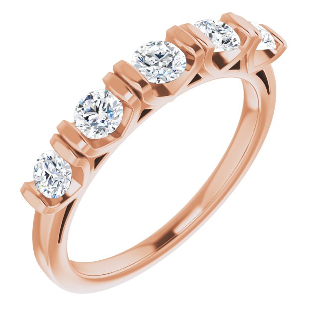 10K Rose Gold Customizable 5-stone Round Cut Design with Thick Channel Setting