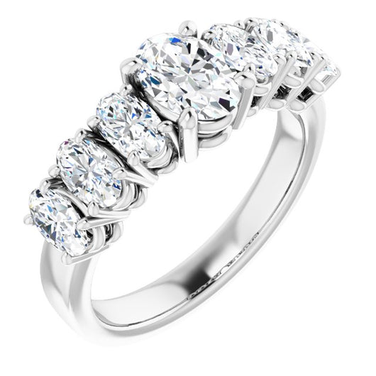 10K White Gold Customizable 7-stone Oval Cut Design with Large Round-Prong Side Stones