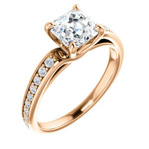Cubic Zirconia Engagement Ring- The Sashalle (Customizable Cathedral-Raised Asscher Cut Design with Tapered Pavé Band)