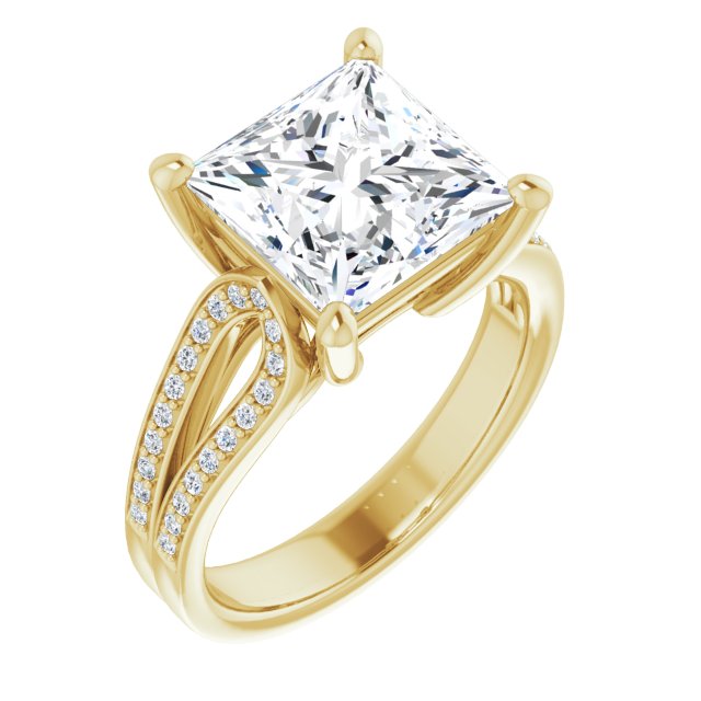 10K Yellow Gold Customizable Princess/Square Cut Design featuring Shared Prong Split-band