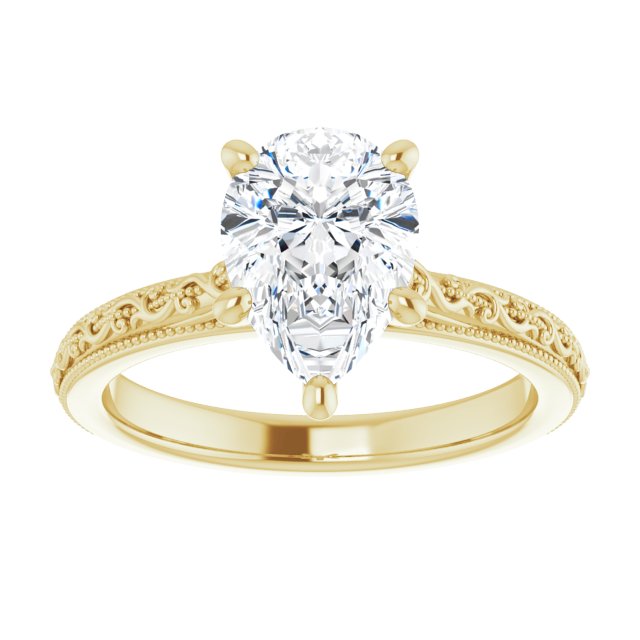 Cubic Zirconia Engagement Ring- The Conchita (Customizable Pear Cut Solitaire with Delicate Milgrain Filigree Band)