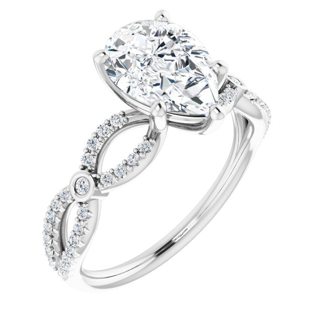 Cubic Zirconia Engagement Ring- The Aashi (Customizable Pear Cut Design with Infinity-inspired Split Pavé Band and Bezel Peekaboo Accents)