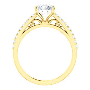 Cubic Zirconia Engagement Ring- The Kiana (Customizable Round Cut Design with Decorative Cathedral Trellis and Thin Pavé Band)