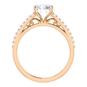 Cubic Zirconia Engagement Ring- The Kiana (Customizable Round Cut Design with Decorative Cathedral Trellis and Thin Pavé Band)