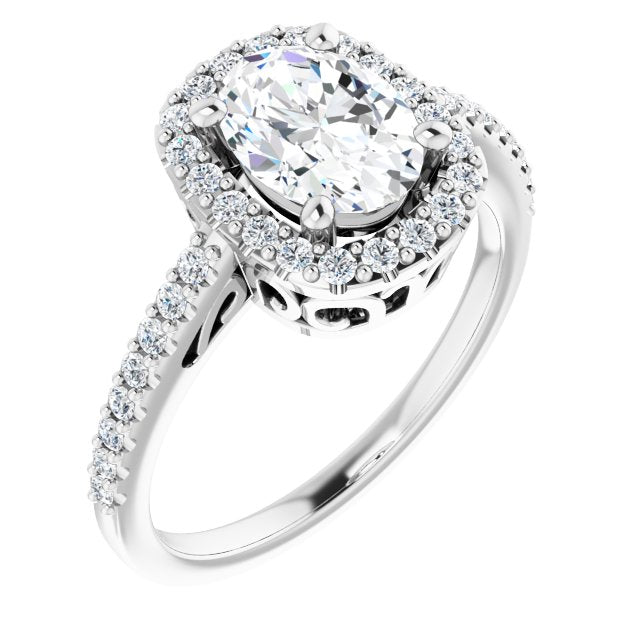 Cubic Zirconia Engagement Ring- The Zaya (Customizable Cathedral-Crown Oval Cut Design with Halo and Accented Band)