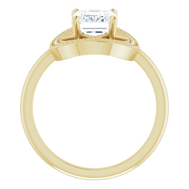 Cubic Zirconia Engagement Ring- The Mireya (Customizable Kite-Rhombus Emerald Cut Design with Beaded Milgrain & Halo Accents)